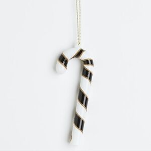 4 New Christmas Tree Ornaments Glass Candy Cane Ornament Black & White Stripes